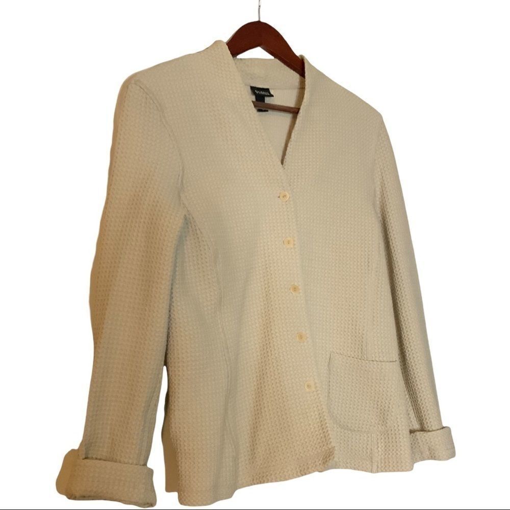 Eileen Fisher Waffle Cardigan in Medium. Off-white. Excellent condition.